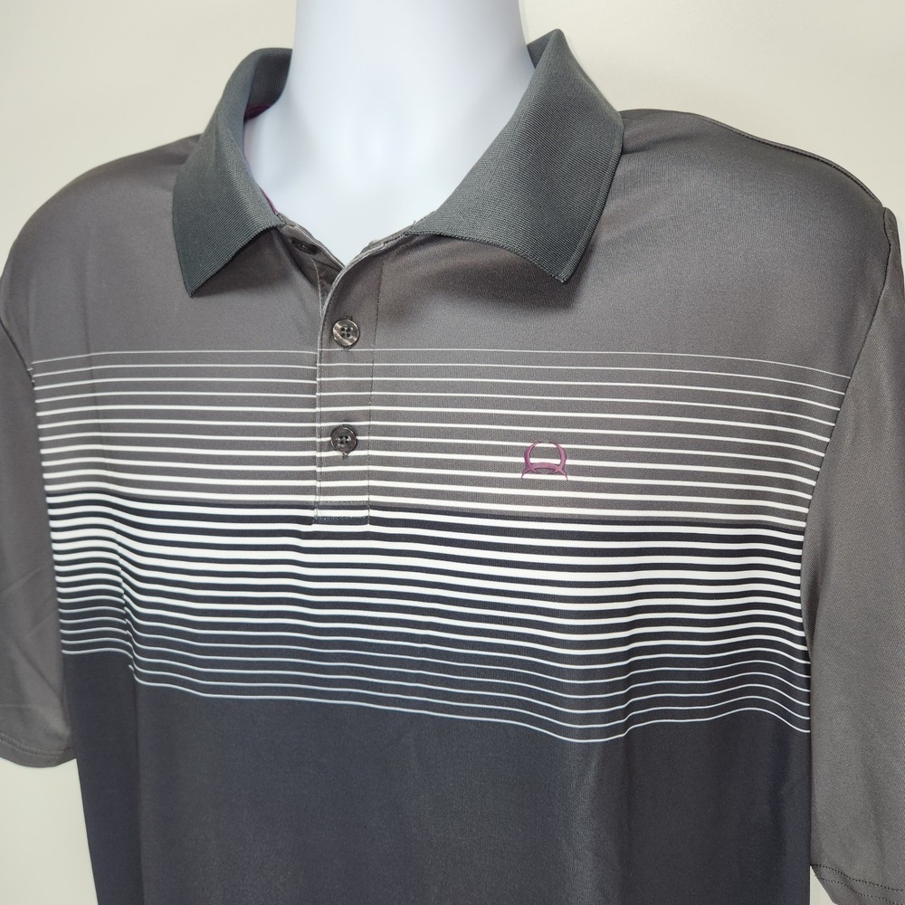 Cinch Polo Shirt Arenaflex Gray / Black Mens L Performance Golf Western Ranch
